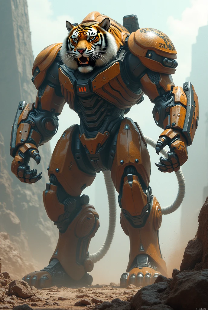 A GIANT TIGER TRANSFORMERS INTO A ROBOT AND FULLY ARMOD WITH WEAPONS
