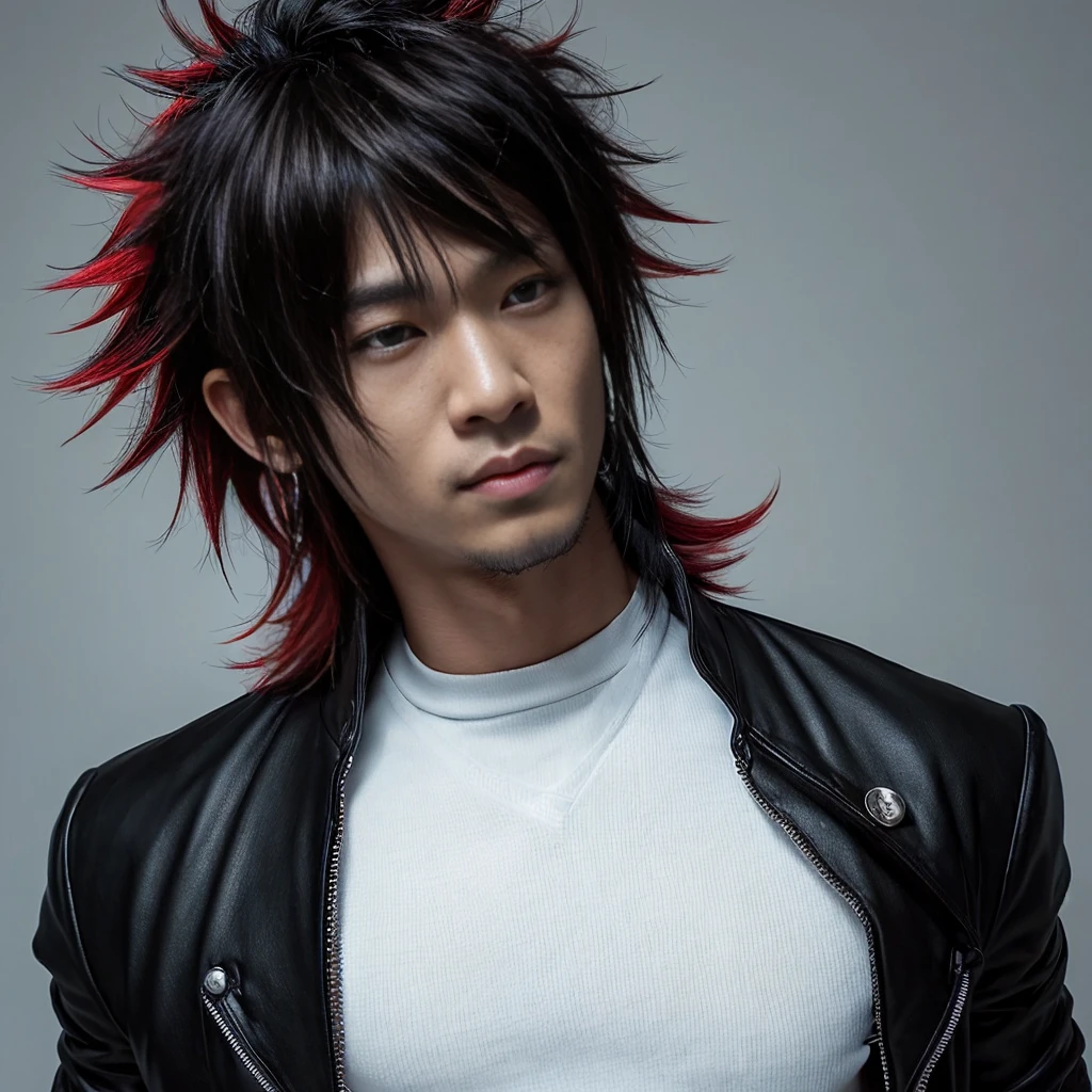 1 man, Japanese man, male, Asian eyes, muscular, broad shoulders, dragon,hairstyle Visual Kei style, hair Visual Kei, black men's shirt and black pants, ultra detailed face, hyperrealistic, realistic representation, 30 years old!,age 30 years! Blonde hair, long hair.