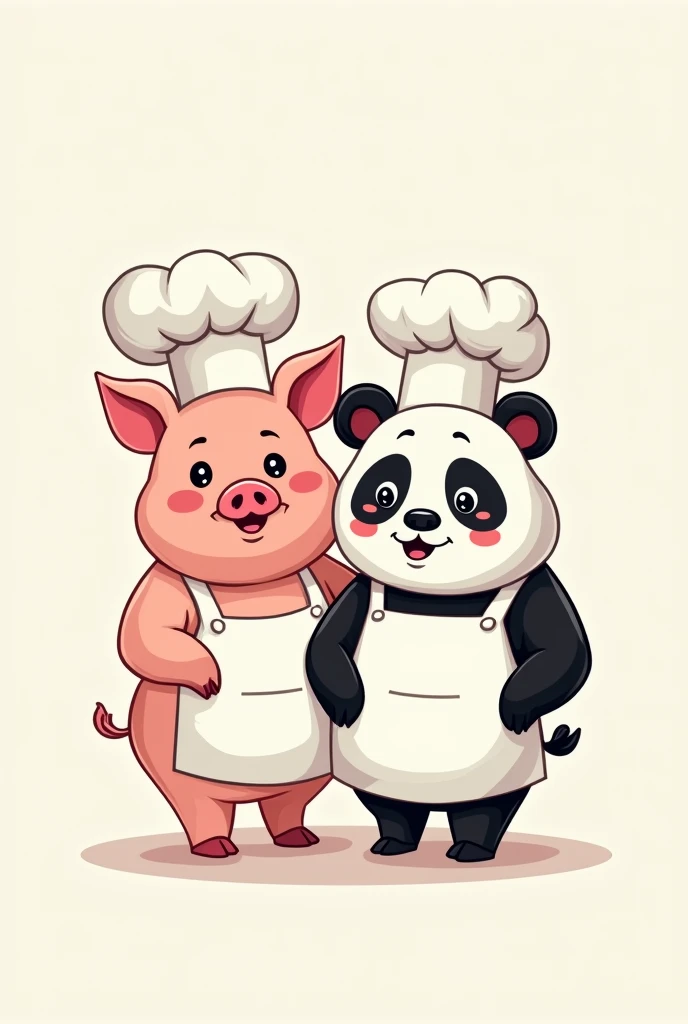Pig and panda cartoon for logo dressed as a chef
