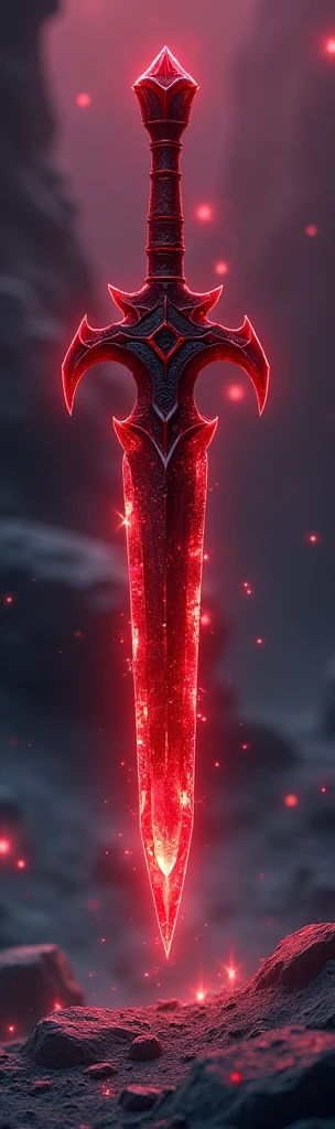 A sword projectile in the style of a pixel drawing, made from a solid blood crystal in which vessels of black void are present.