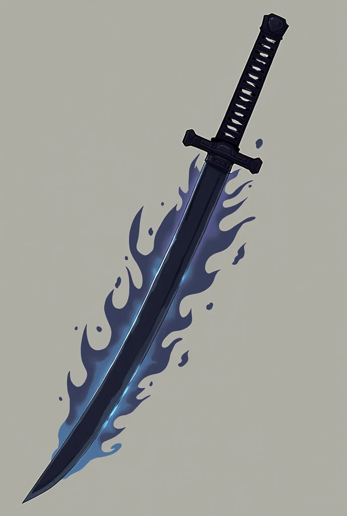 make a one black katana in a horizontal position that has a same 2d graphics of ninja saga and add black flame on the blade