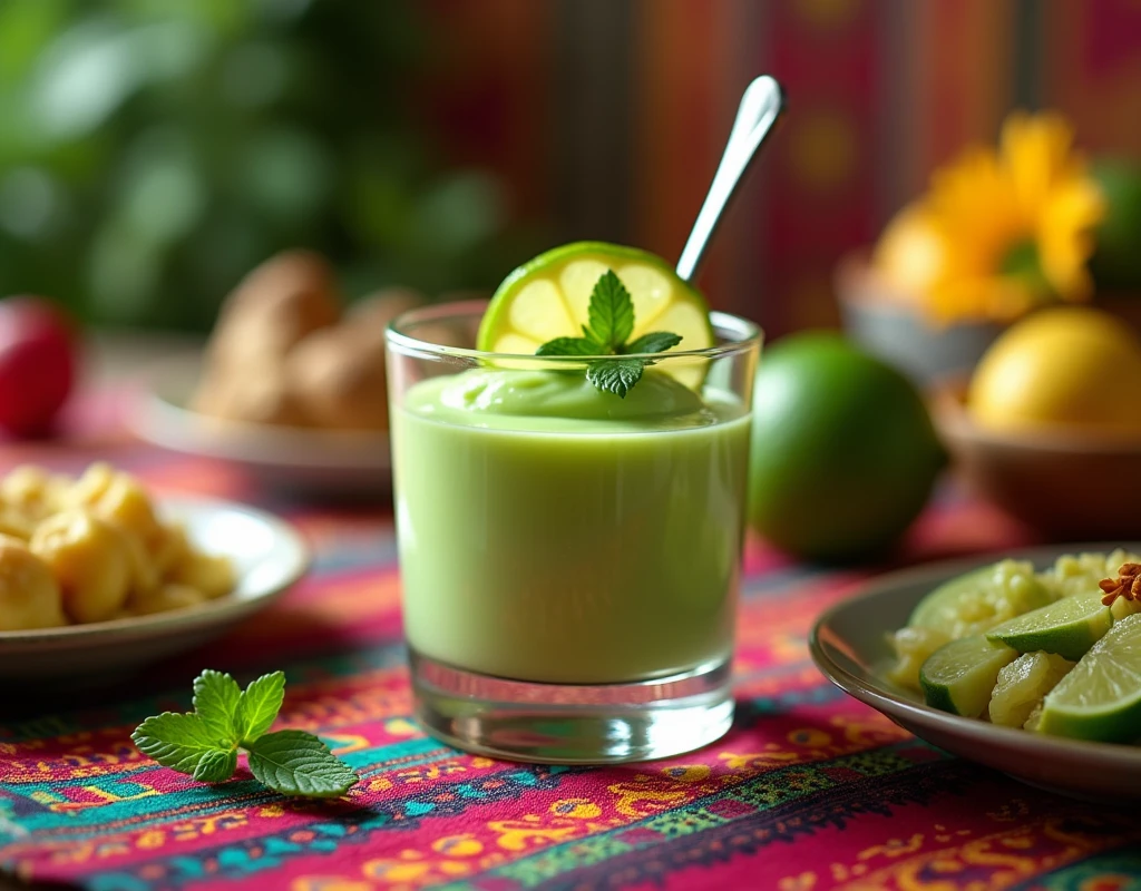 Carlota green lemon dessert in a small glass on a Mexican national holiday table