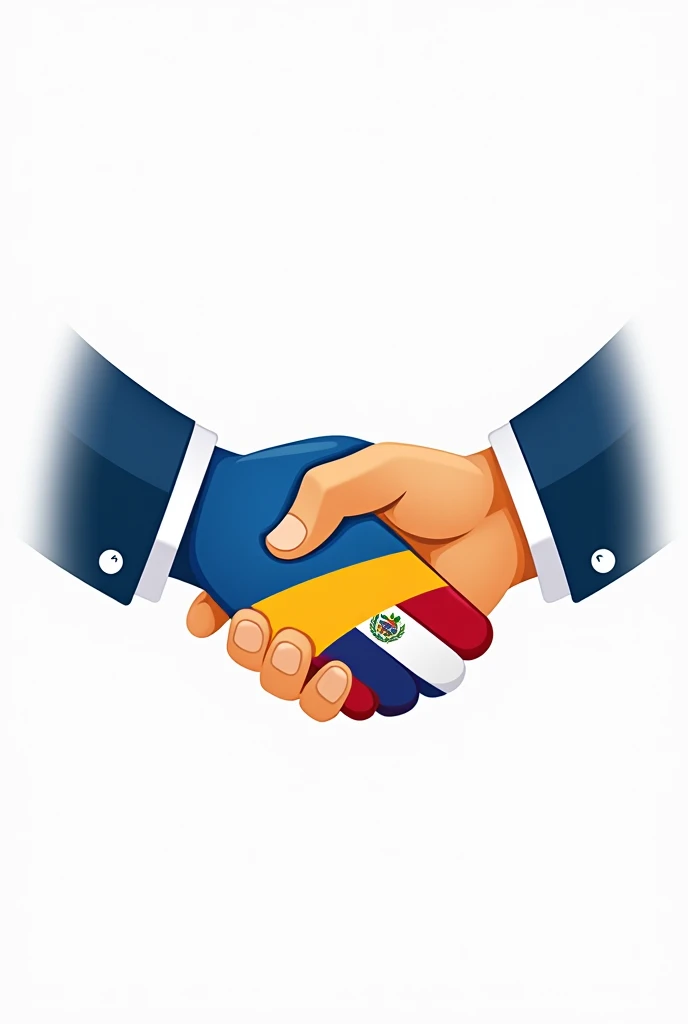 A logo that is two hands shaking each other. One hand holds the flag of Honduras and the other hand holds the flag of El Salvador..