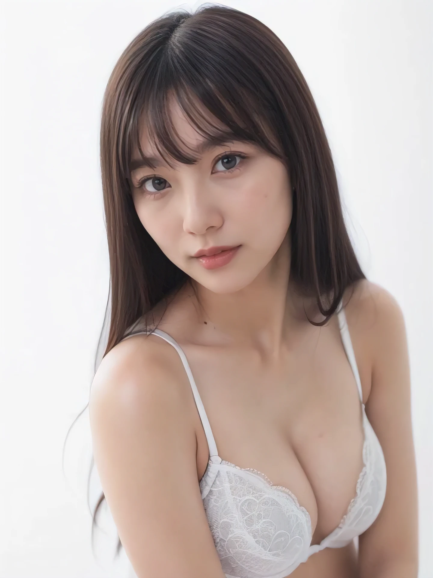 1girl, 25years old woman, cute face, Small breasts, medium breasts, large breasts, beautiful face, (perfectly detailed face), ((looking at viewer)), Simple Background, ((white background)), ((white wallpaper)), White skin, (bright lighting:1.2), perfect lighting, photorealistic, (bokeh), UHD, anatomically correct, highres
