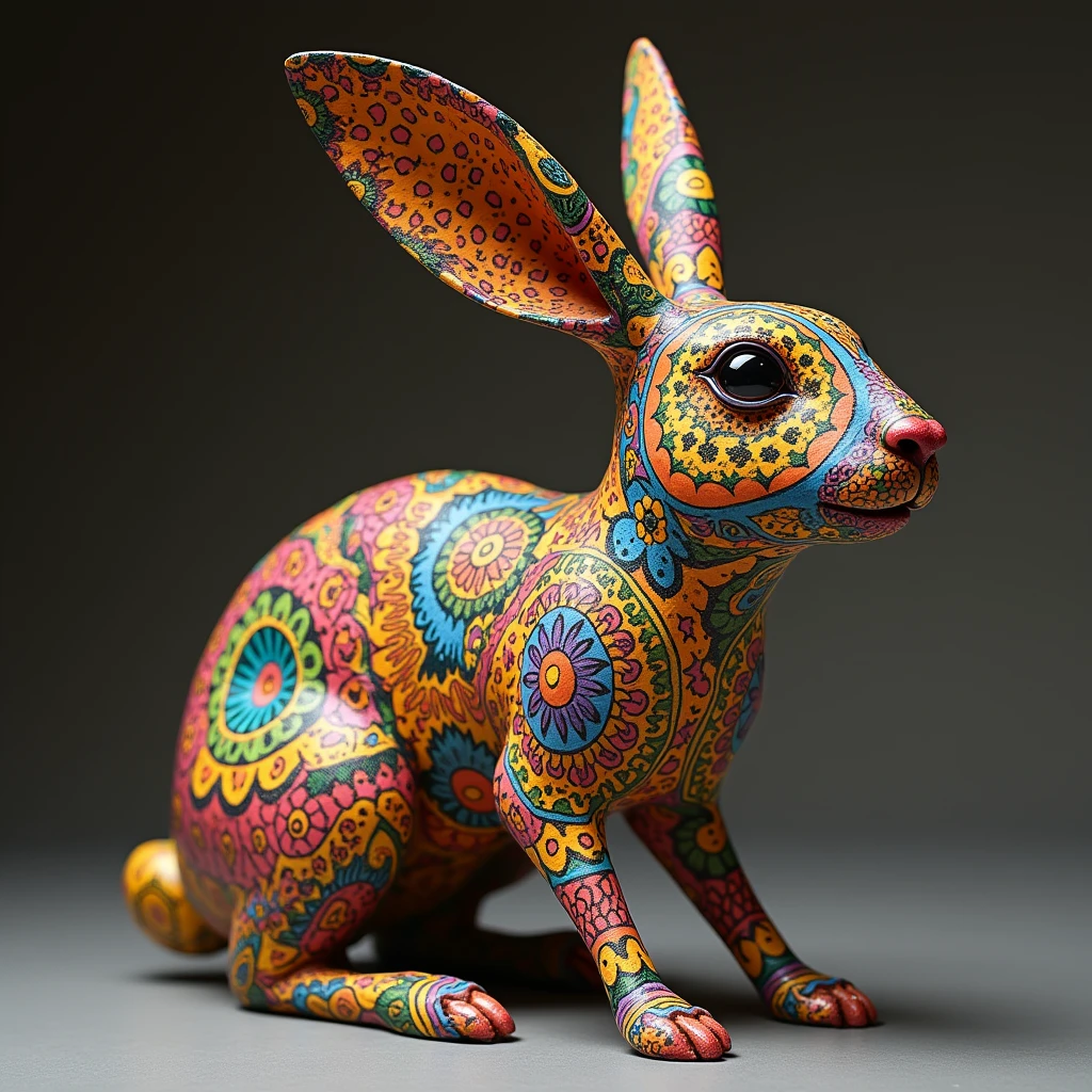 Combine a rabbit with a gsto and turn it into a Mexican alebrije 