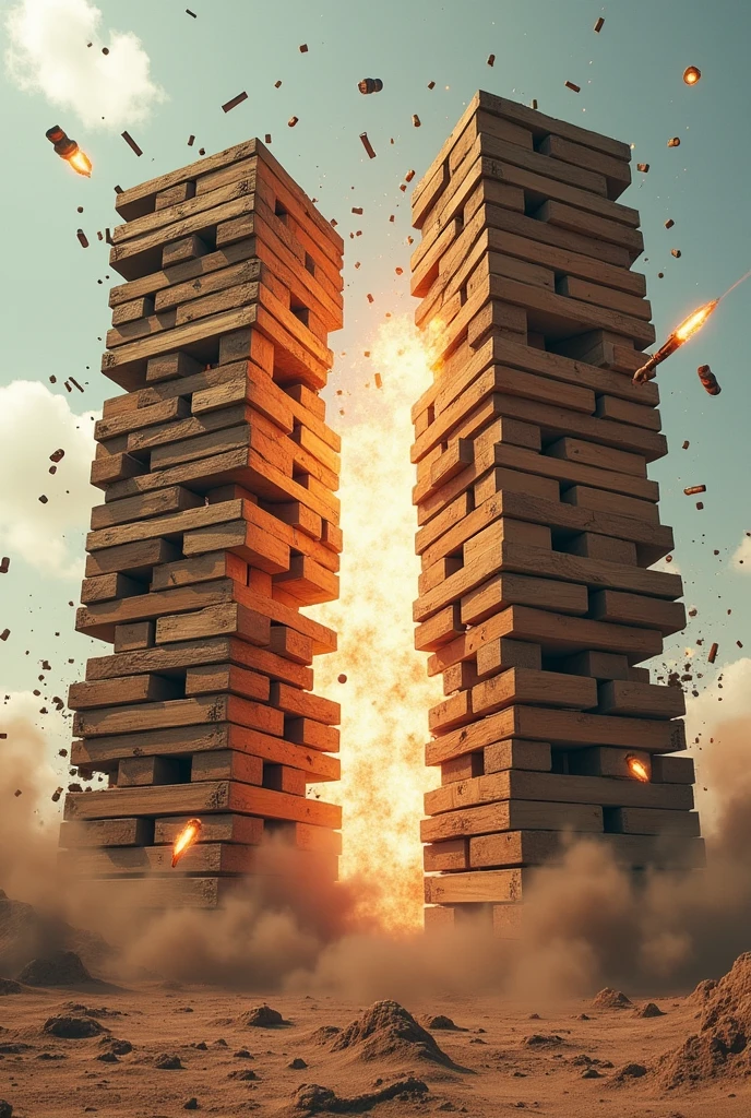 Ballistic war between 2 jenga towers