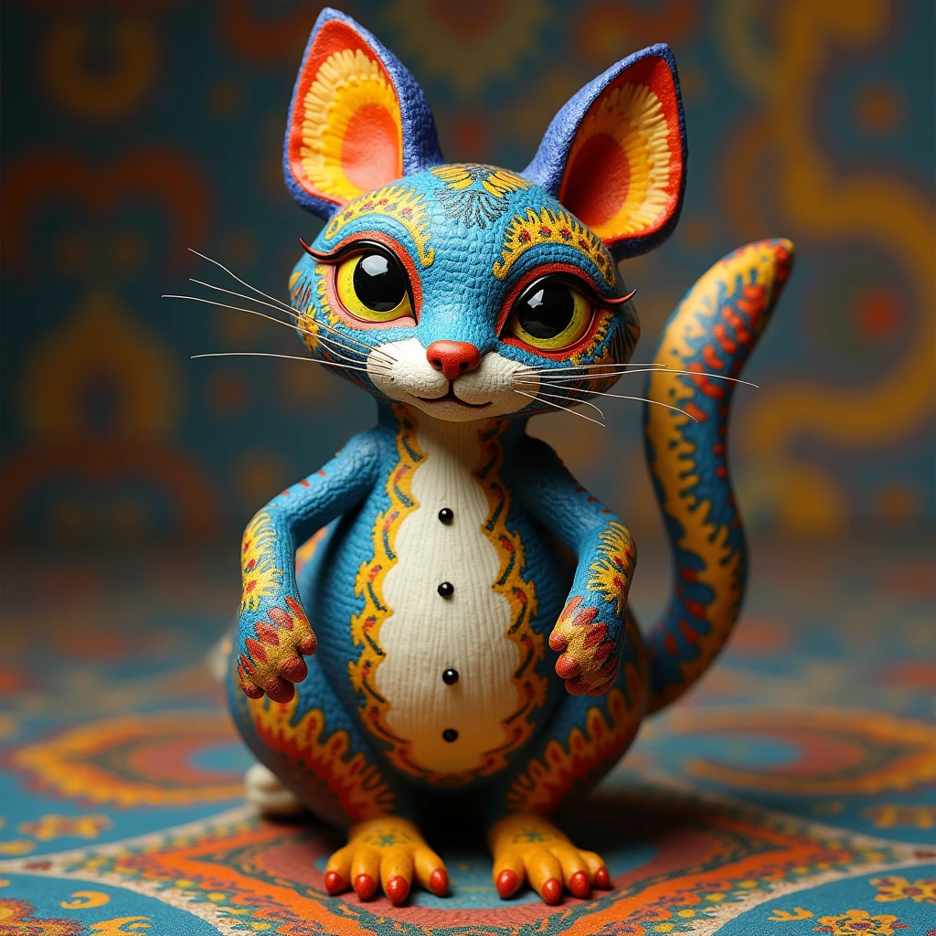 Combine a cat with a rabbit and turn it into a Mexican alebrije