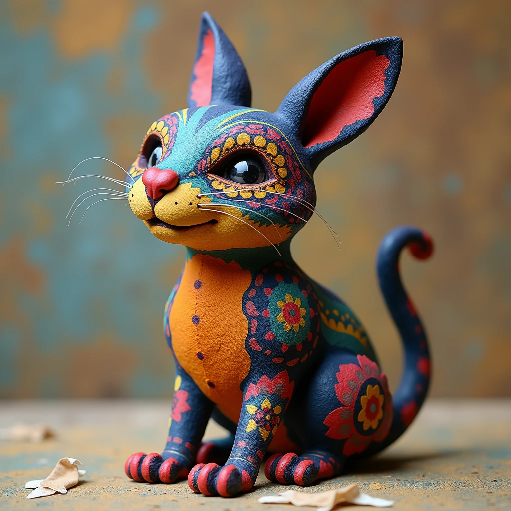 Combine a cat with a rabbit and turn it into a Mexican alebrije