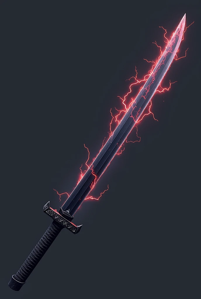 make a one black katana in a horizontal position that has a same 2d graphics of ninja saga and add black flame and lightning on the blade