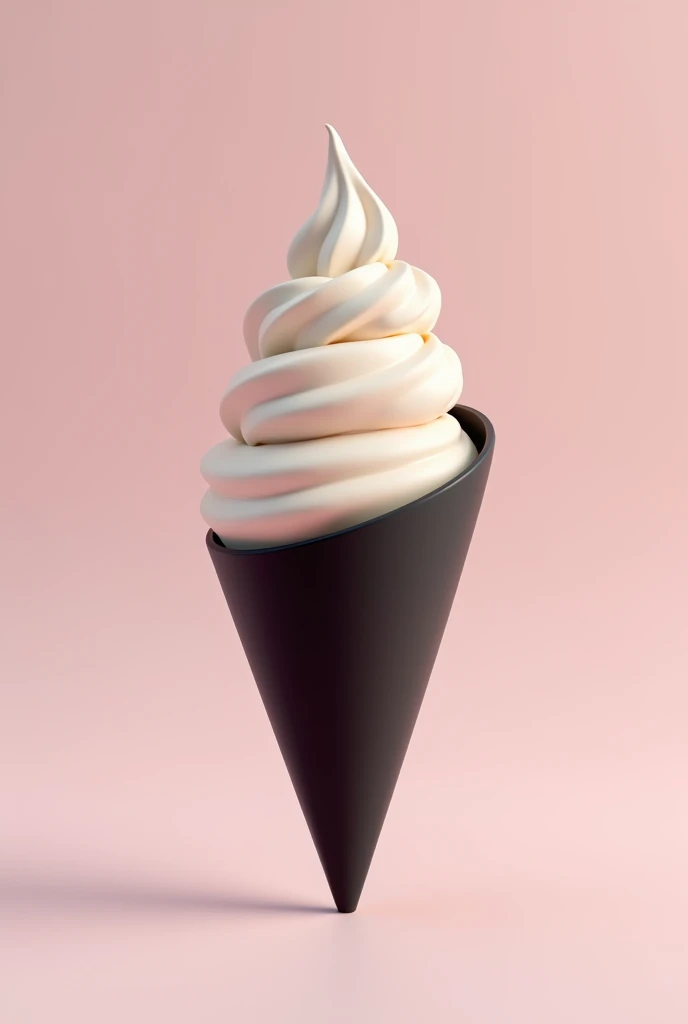 Soft serve ice cream in a long, thin black cone