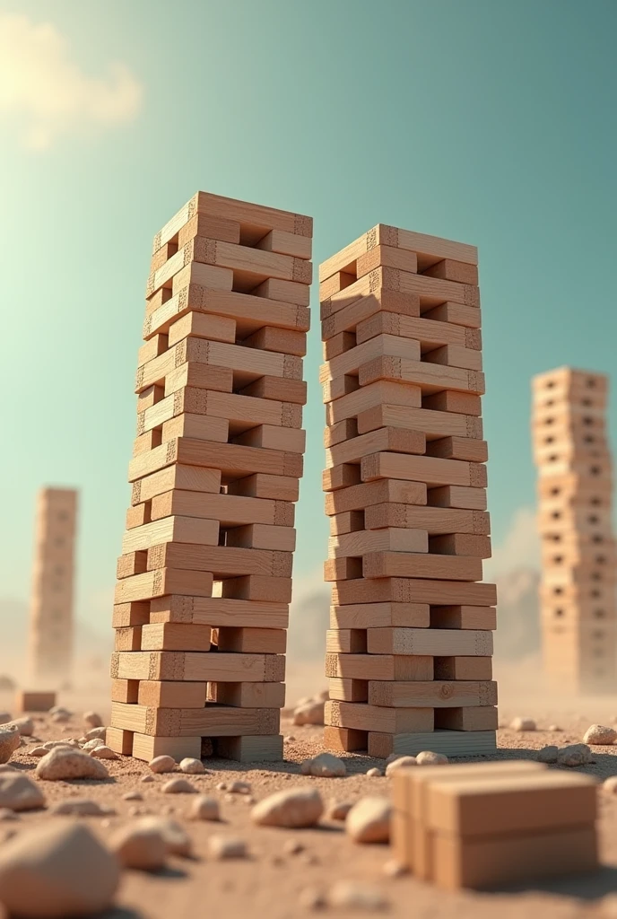 Ballistic warfare between 2 Jenga towers, one is half full