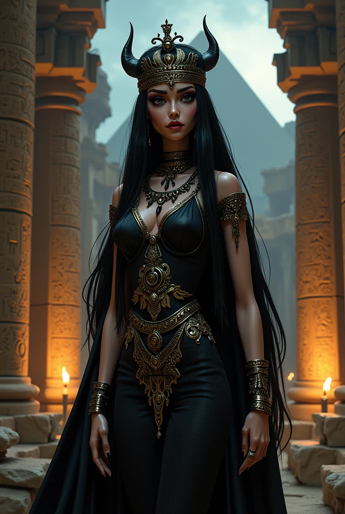 Create a redesign for Cleo De Nile [Monster High] using the gothic style with Cleopatra's clothes from Ancient Egypt