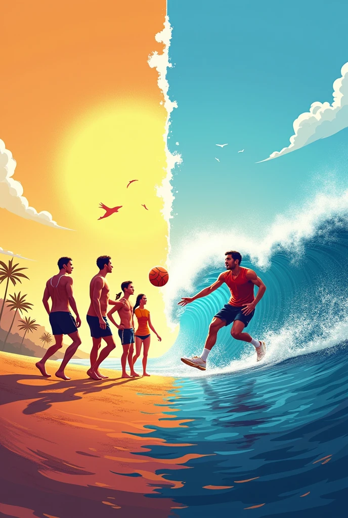 create a slide cover divided in half by a recreational sport and a high-performance sport