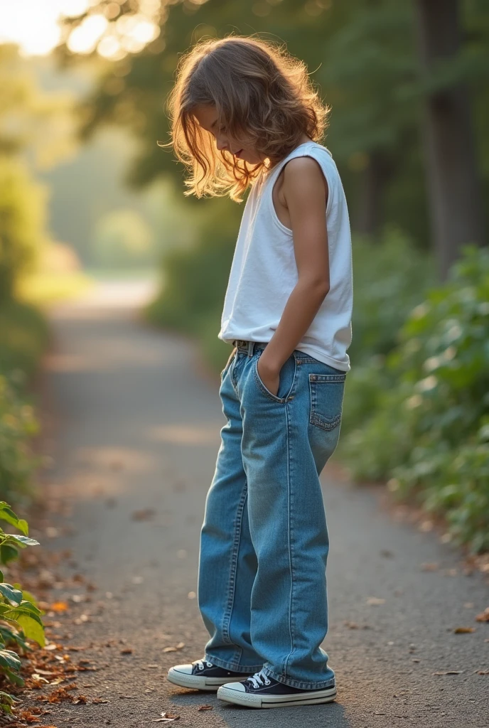 A Teenager Girl peeing in His Baggy Jeans
