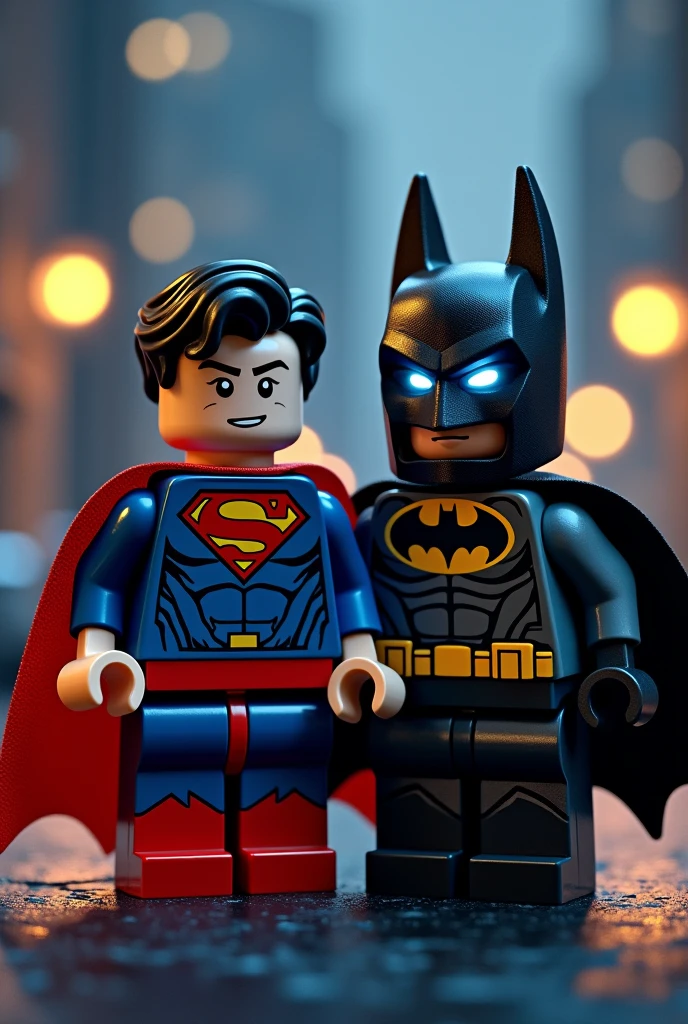 Superman and Batman in lego art, night