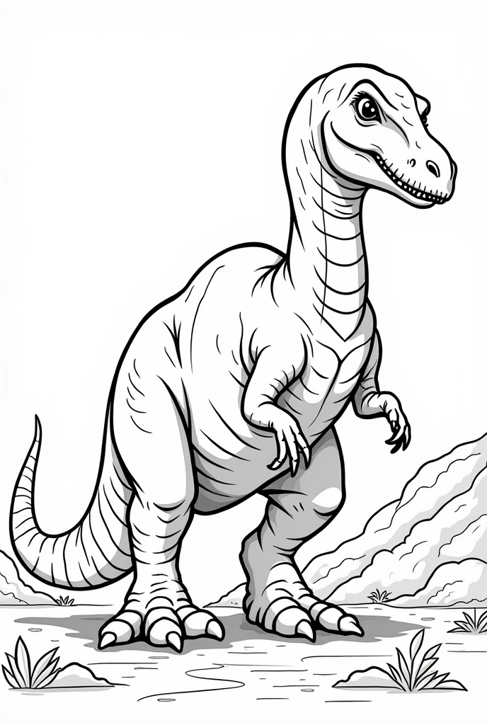 Create a black and white dinosaur image for kids to color