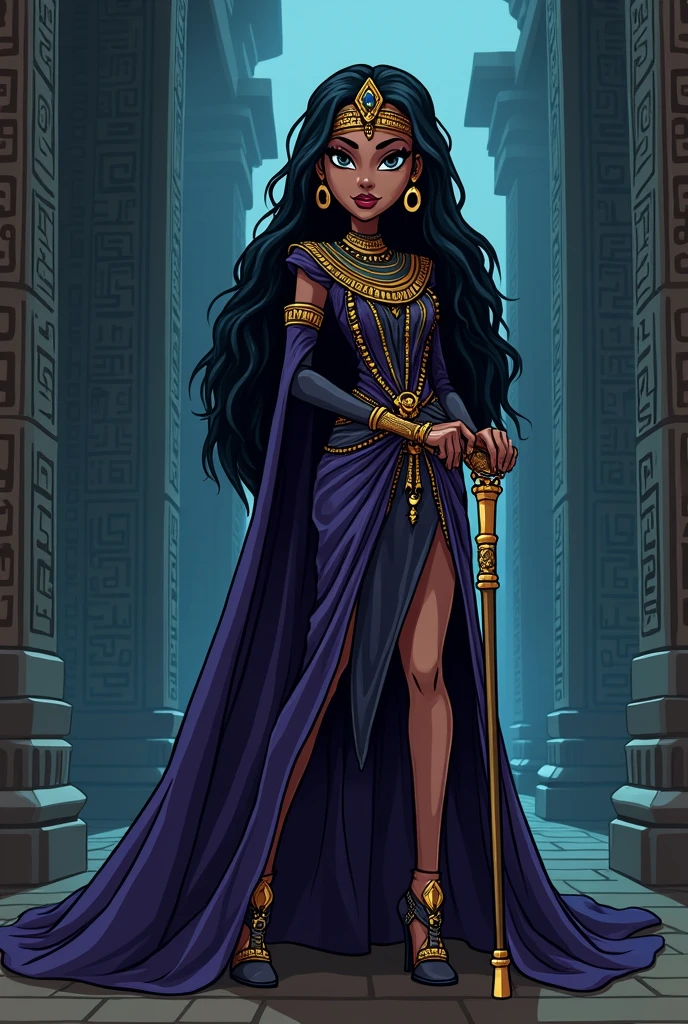 Create a redesign for Cleo De Nile [Monster High] using the gothic style with Cleopatra's clothes from Ancient Egypt [Cartoon Style]