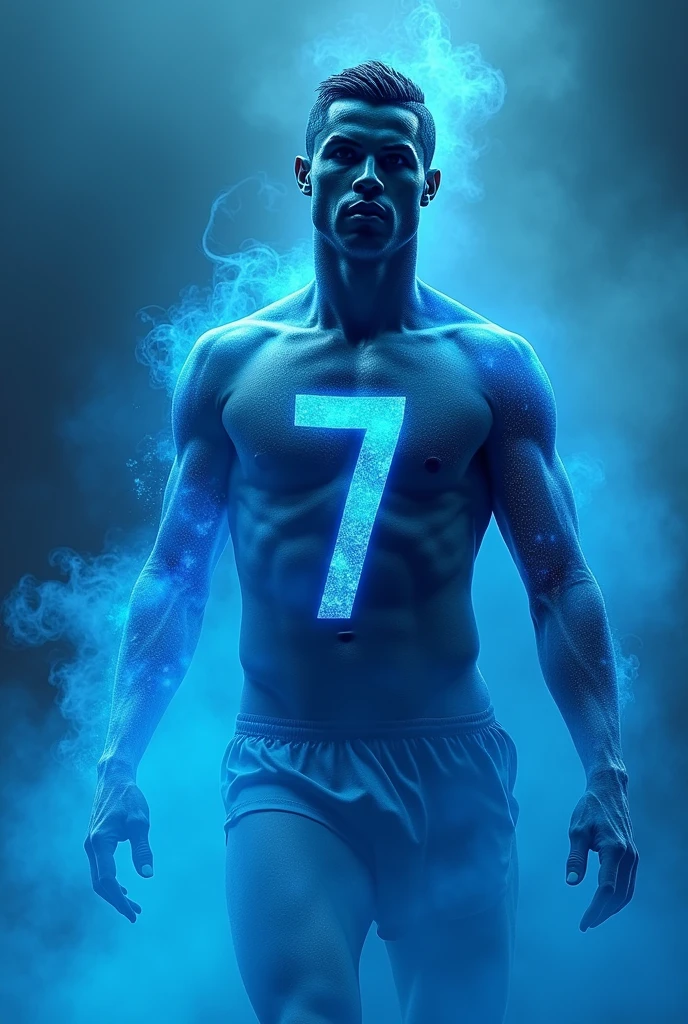 Generate CR7 and his body blue and number sevan his body looks like Alaa Adin