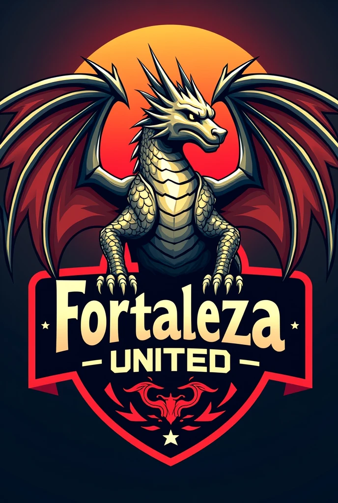 Team crest written Fortaleza United,with a dragon 