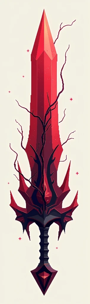 A sword projectile in the style of a pixel drawing, made from a solid blood crystal in which vessels of black void are present