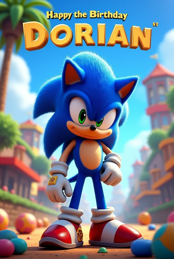 BIRTHDAY INVITATION WITH SONIC CHARACTER, THE BIRTHDAY BOY IS DORIAN, , for Saturday at 3pm In Spanish