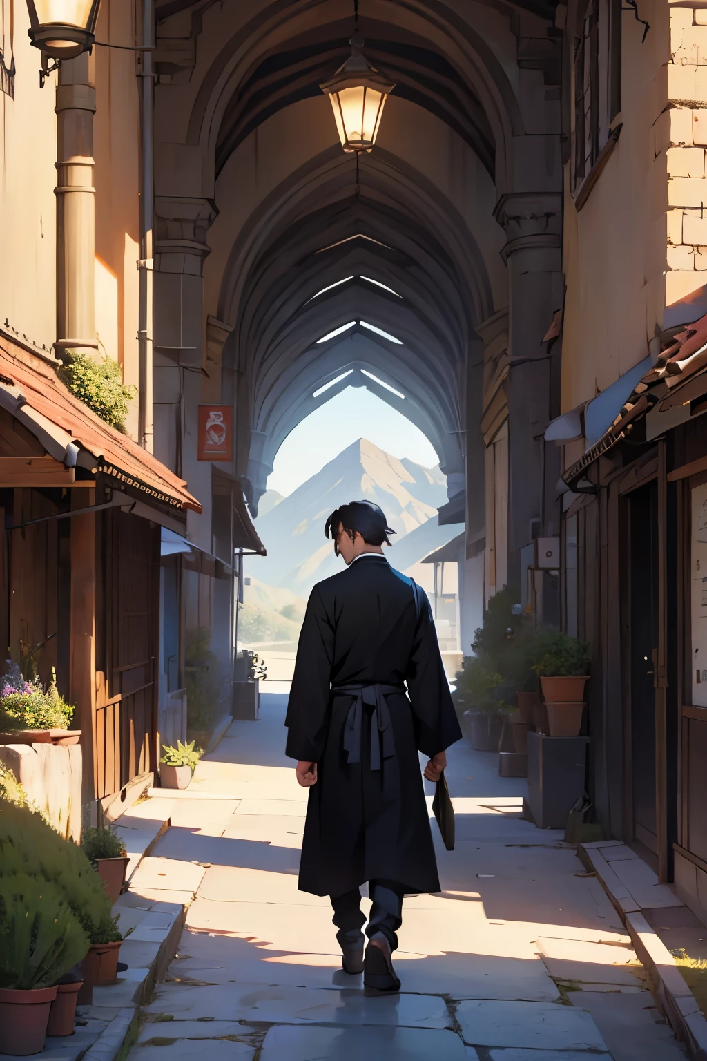 A man,a jedai , by the wide , by the cafe , black clothes, Mountain
