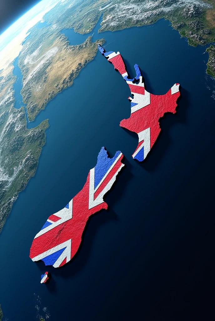 Highlight the new zealand map from google earth with new zealand flag color
