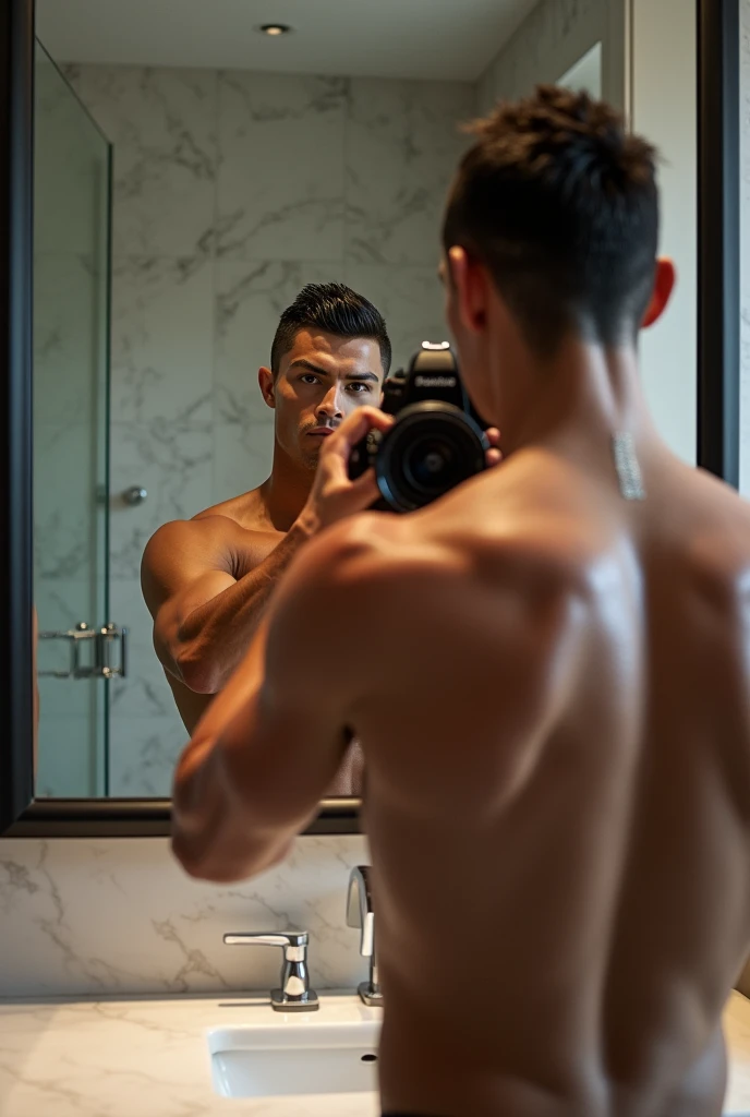 Create the image of CR7 Taking a Photo in the mirror