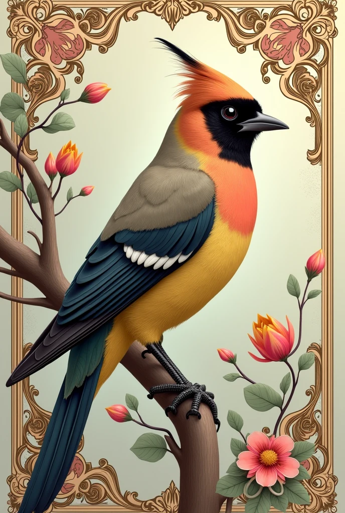 ethereal Bohemian Waxwing bird, Bombycilla garrulus, intricate details, ornate, detailed illustration, octane render, Johanna Rupprecht style, William Morris style, trending on artstation