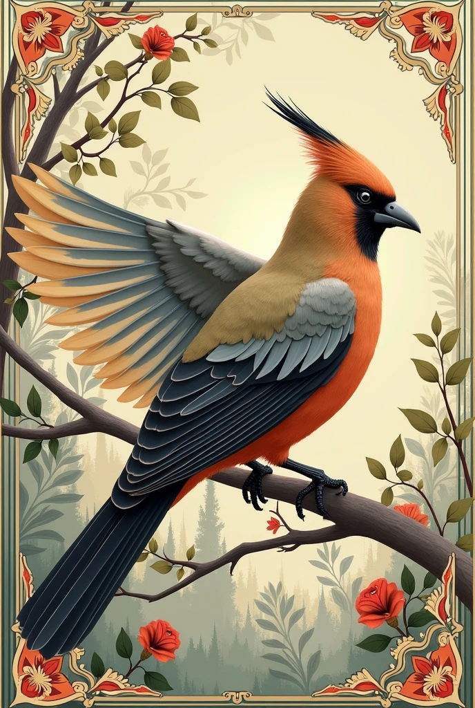 ethereal Bohemian Waxwing bird, Bombycilla garrulus, intricate details, ornate, detailed illustration, octane render, Johanna Rupprecht style, William Morris style, trending on artstation