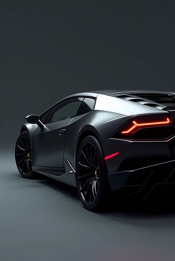 Black Lamborghini huracan in a foreshortening angle and a dull background
