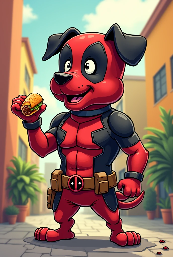 Deadpool with dog Dogpool cartoon style drawn