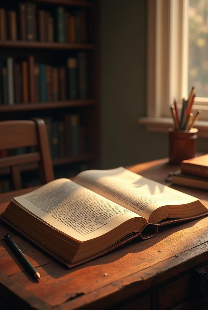 Bible on a table with pencils and an environment that inspires study