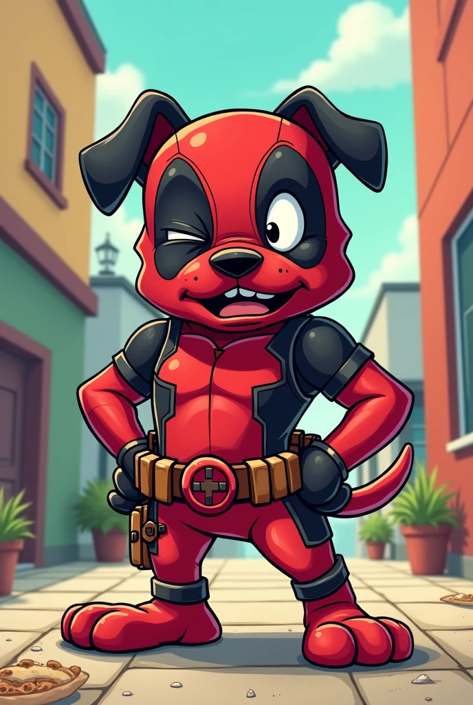 Deadpool with dog Dogpool cartoon style drawn