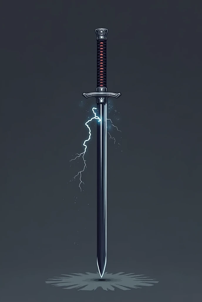 make a one black katana in a HORIZONTAL position that has a same 2d graphics of ninja saga with plain background and add black flame and lightning on the blade