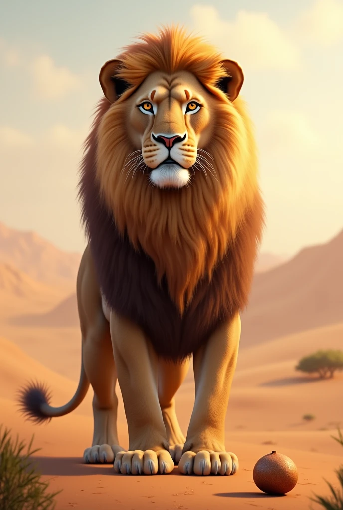 Lion normal expression realistic Realistic desert Written cashew nut.