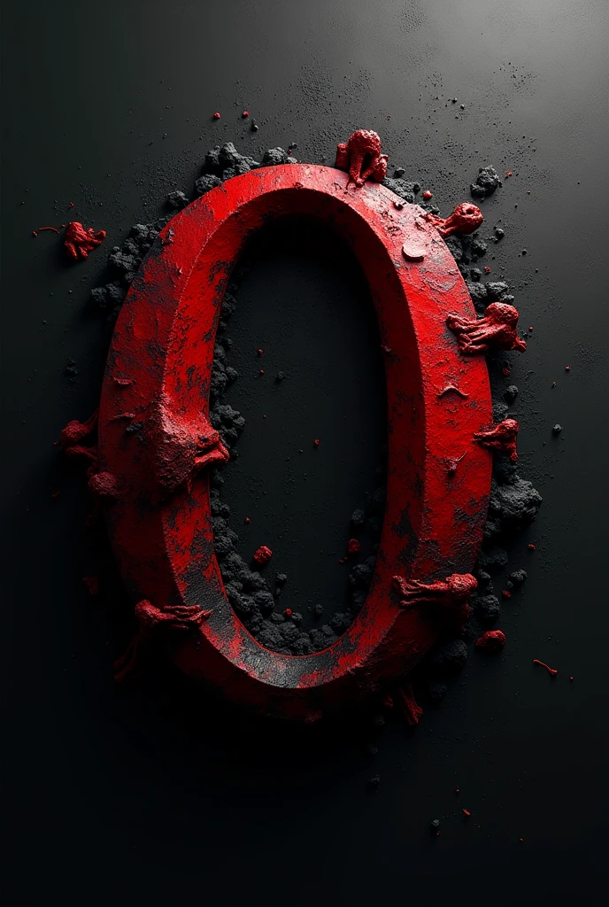 A logo that has the letter O that has red color, black and white, with the theme of God of War