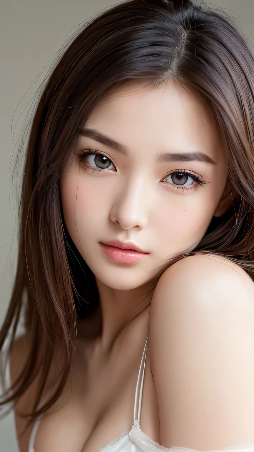 (超High resolution, masterpiece, Anatomically correct, Textured skin, Super Detail, Highest quality, High resolution, 8k, bloom, Front light:1.2, Perfect dynamic composition), (24-years-old, 1 person, Cute and sexy high school teacher, Sexy Face, Long face, Distant eyes, Gentle eyelids, Thin eyebrows, Gentle corner of the eye, Hawk-like nose:1.4, It will totally charm you, Eyes that feel erotic, A taste of beautiful eroticism, Too cute beauty), break, Absurd, One person'Perspective, (Wear a button-up shirt, Grey formal jacket), (Captivating smile:0.8), (View your viewers), (Long Hair, Inward curls, bangs, Smooth Hair), (Beige hair:1.2), (Chest close-up: 1.3), ((Very close relationship:1.4)), Mid-chest, ((Place your hands on the table:1.2, Facing each other across the table:1.2)), ((In the school library)), (Shooting from above:1.2), Keiko Kitagawa:1.4