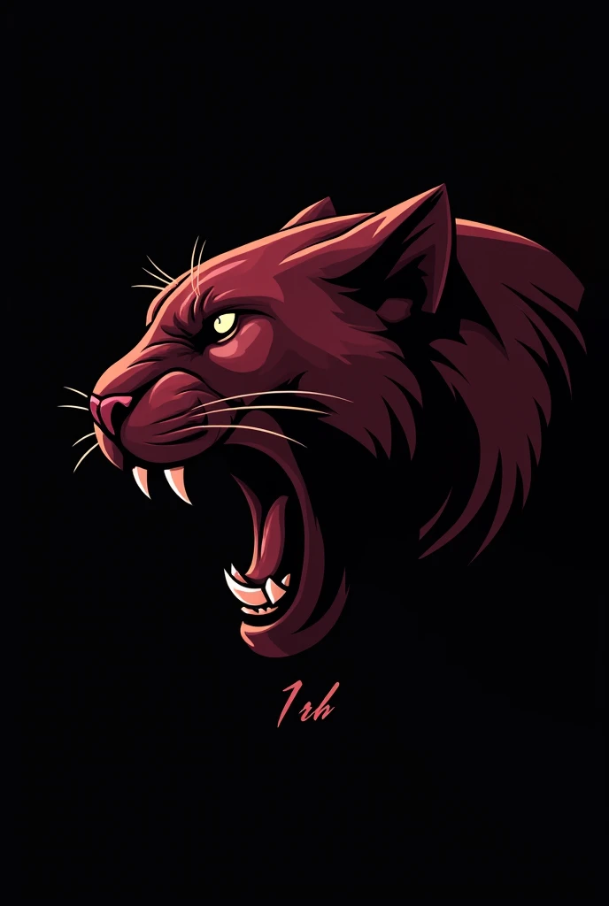 A logo with the head of a beautiful panther roaring in wine color with black writing 1 RH with a black background in size 1080px X 1080px