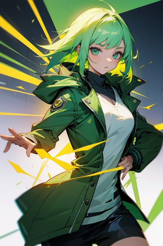 Female, Young adult, Green Hair, Jacket