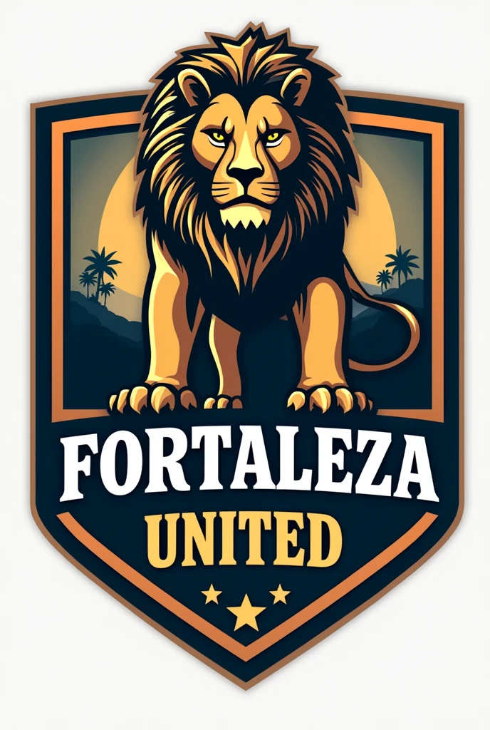 Team crest written Fortaleza United,with a lion in the background