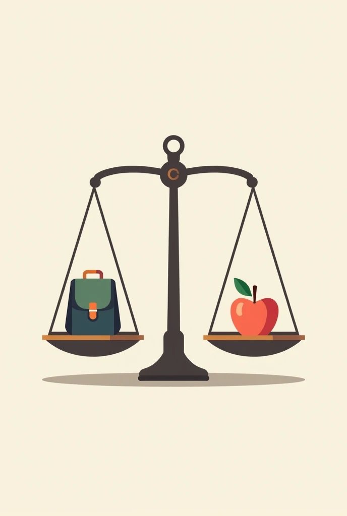 A law scale with a appel one side and a backpack the other bith weighing equally for a logo