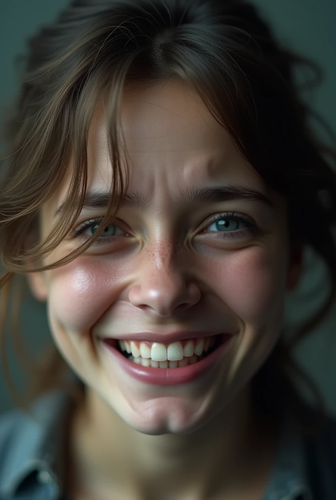 A picture in which a person is looking who is crying from inside and looks laughing outside