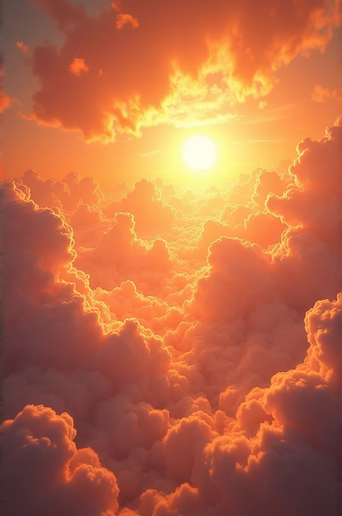 Orange sky and shiny clouds beautiful view