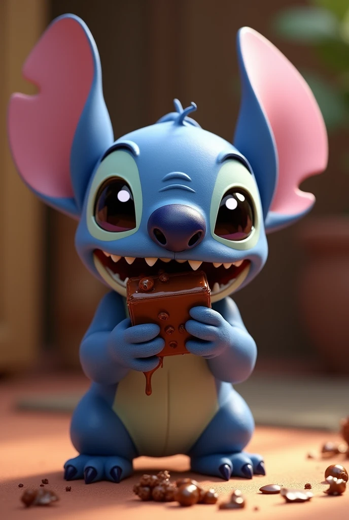 Image of Stitch with chocolate on his mouth
