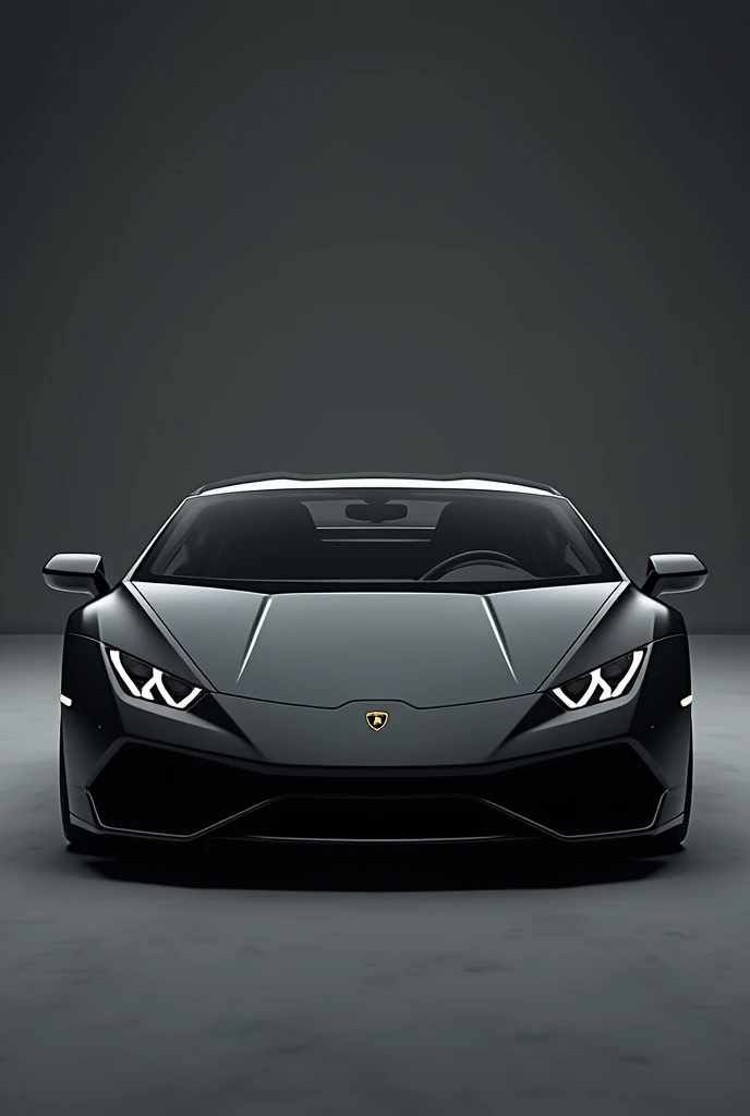 Black Lamborghini huracan in a front foreshortening  angle and a dull background 