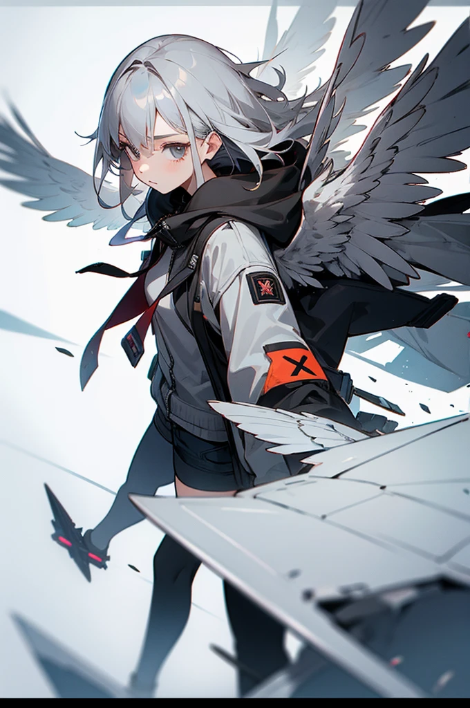Female, Young adult, Gray Hair, Jacket, Wings