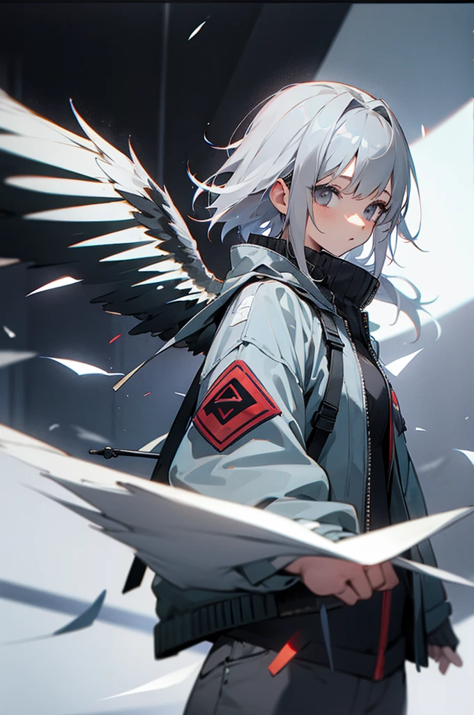 Female, Young adult, Gray Hair, Jacket, Wings