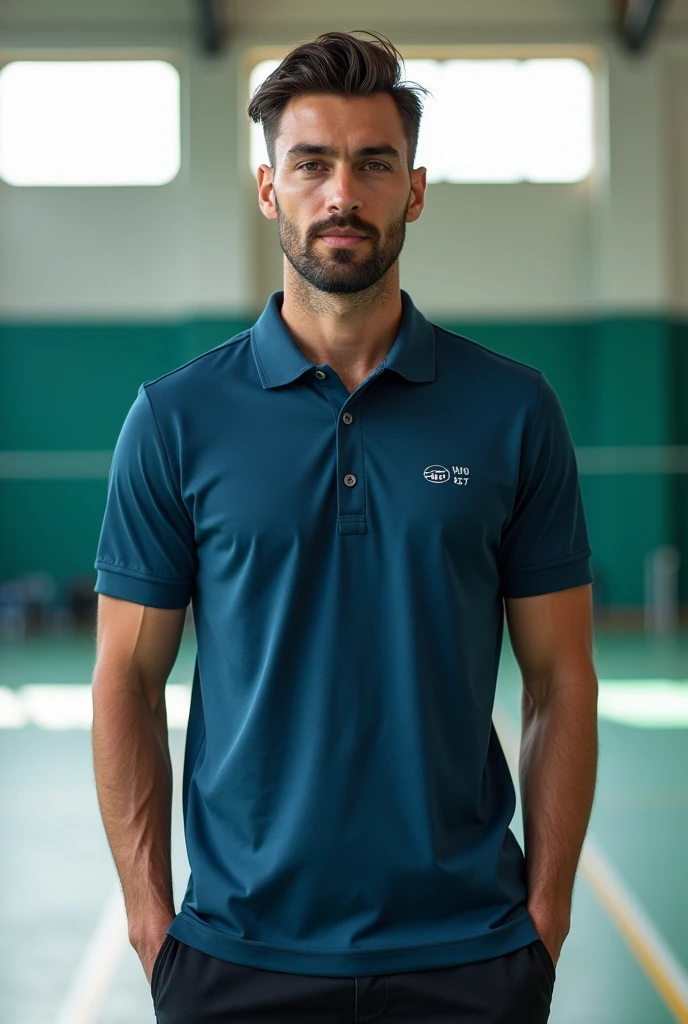 Make me a polo shirt for a sports meeting that is unisex and inspired by the periodic table since it will be worn by chemistry teachers., with zero neck