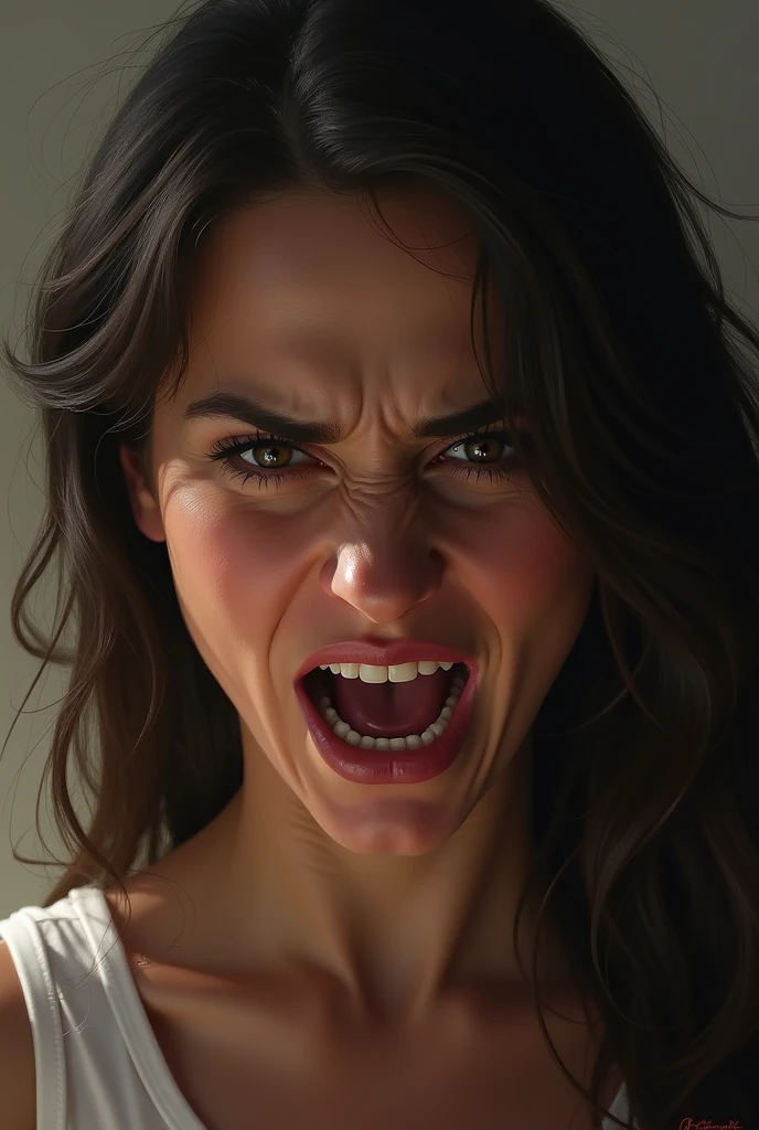 A woman named Maria Vitoria is angry and she is and brunette.